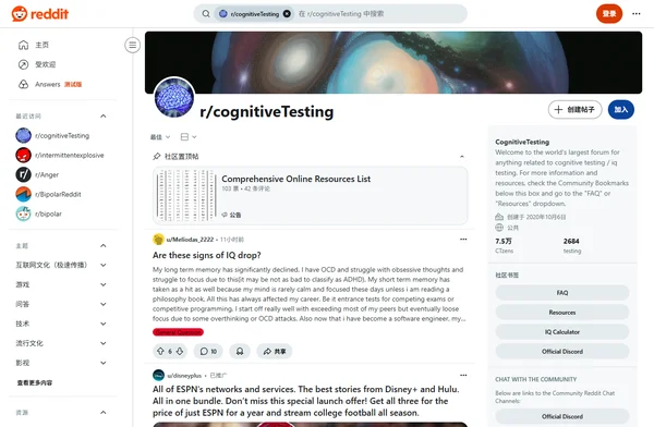 Reddit r/cognitiveTesting
