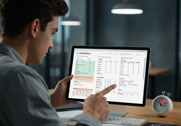 Người đang giải các câu hỏi ngôn ngữ trên giao diện bài kiểm tra Wonderlic