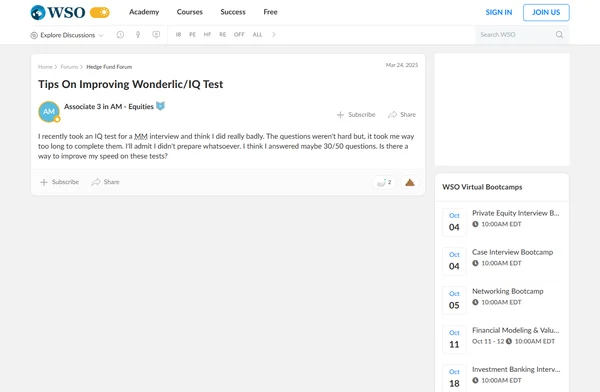 Wall Street Oasis – Tips on improving Wonderlic/IQ test